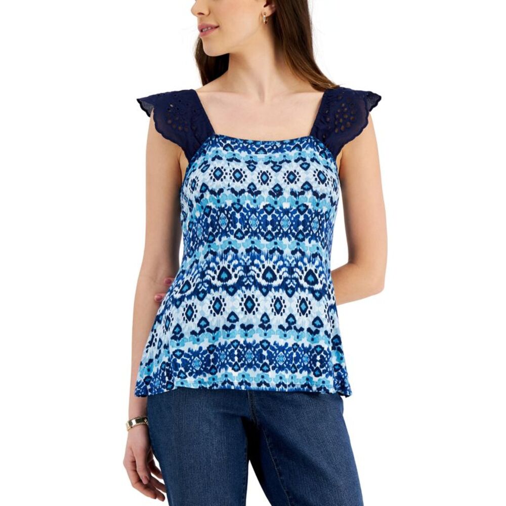 Willow Drive Eyelet Flutter Sleeve Top